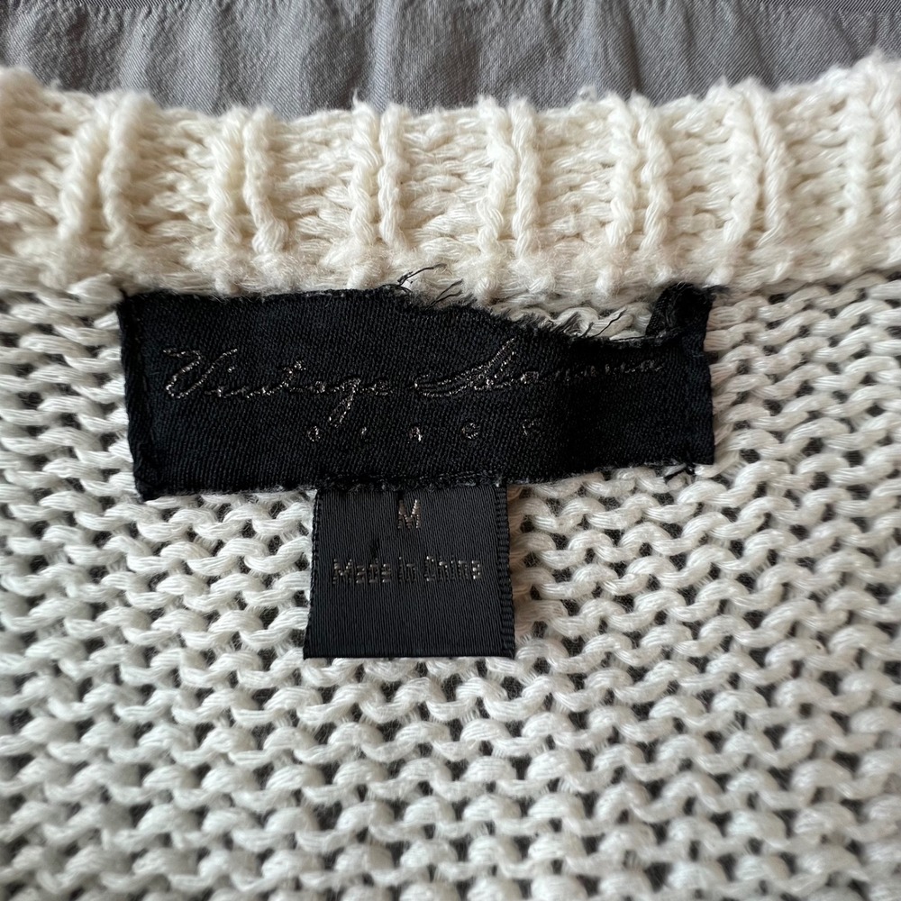 Vintage Havana Black Star Intarsia Knit Sweater White Crew Neck High Low Hem M - Picture 3 of 7